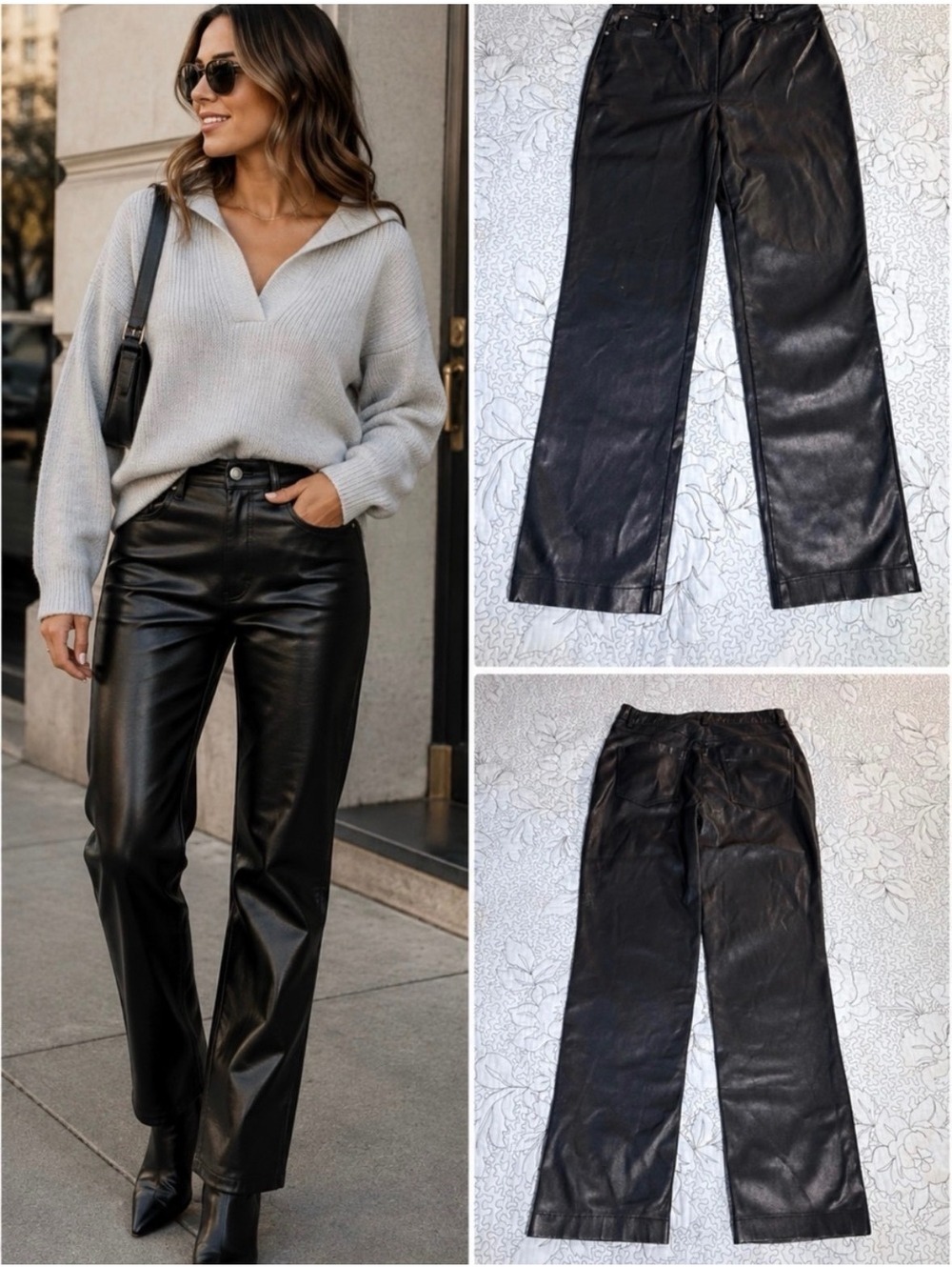 7 For All Mankind Black Faux Leather Straight Leg Pants XS